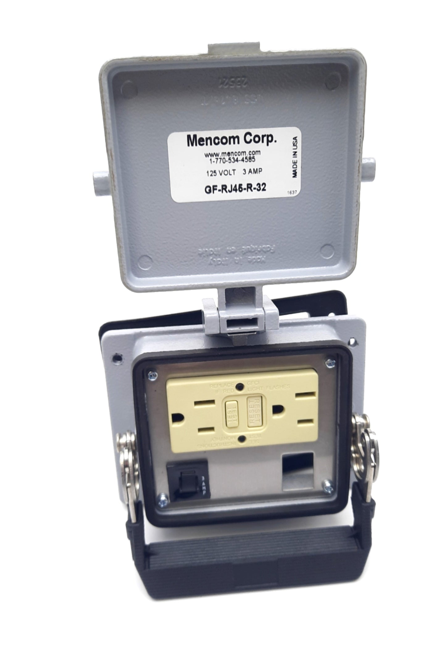 New Mencom GF-RJ45-R-32 Panel Interface Connector W/GFCI Duplex Outlet 125V 3A