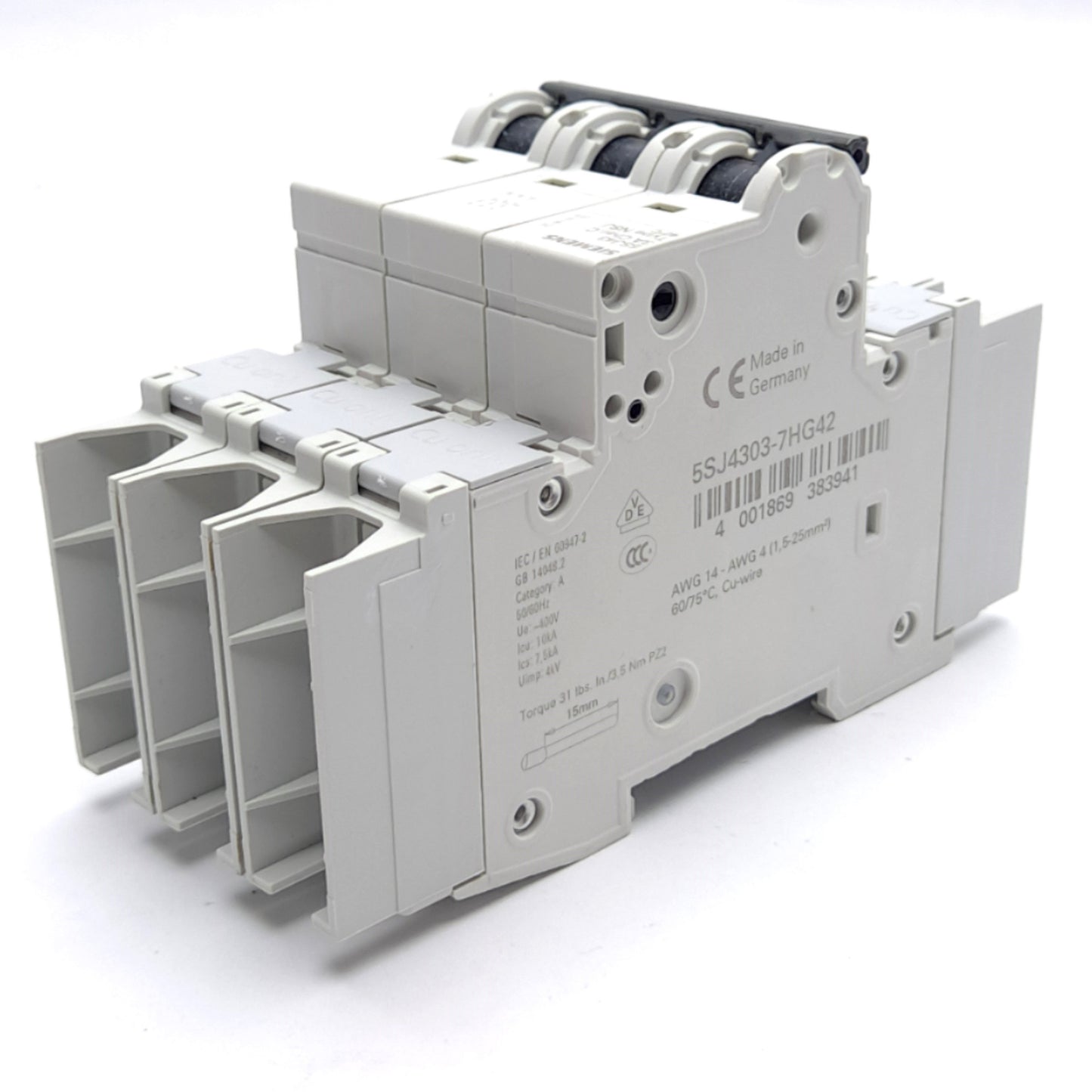 Used Siemens 5SJ4303-7HG42 Circuit Breaker 400v AC/125v DC, 3A, 3 Pole, DIN Mount