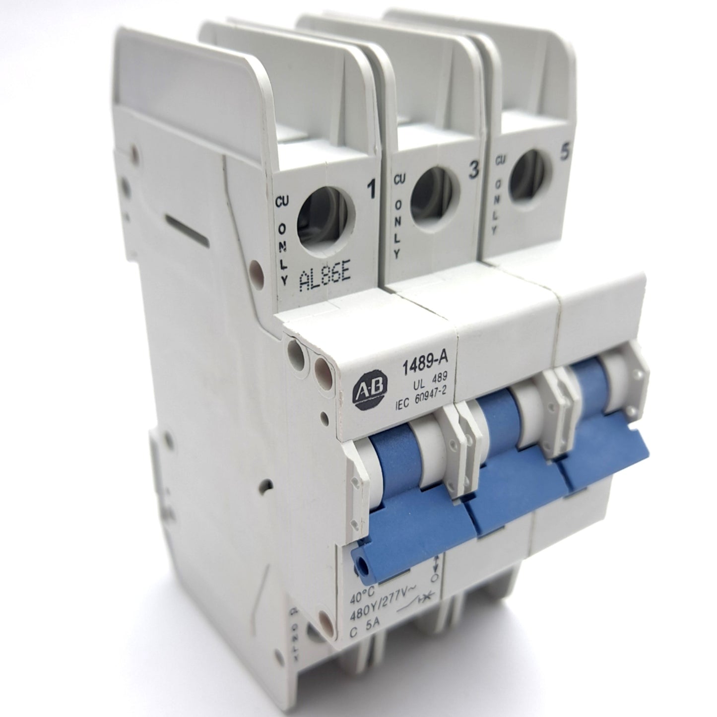 Used Allen Bradley 1489-A3C050 Circuit Breaker 3-P, 5A, 480Y/277v AC, DIN Rail Mount