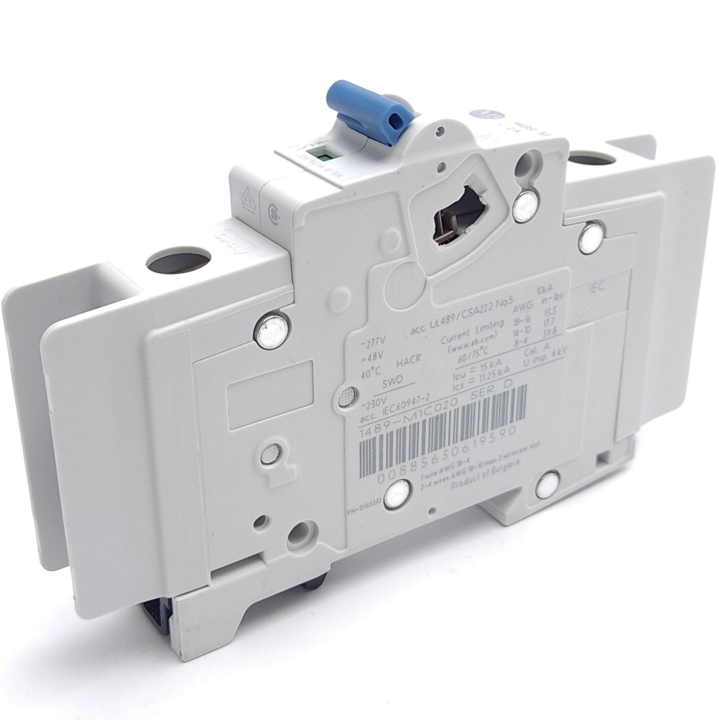 Used Allen Bradley 1489-M1C020 Circuit Breaker 1 Pole 2A 240VAC/48VDC, 10kA IR