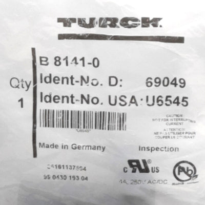 New TURCK B 8141-0 Field-Wireable Female Connector M12 4-Pin, 250V, 4A, U6545