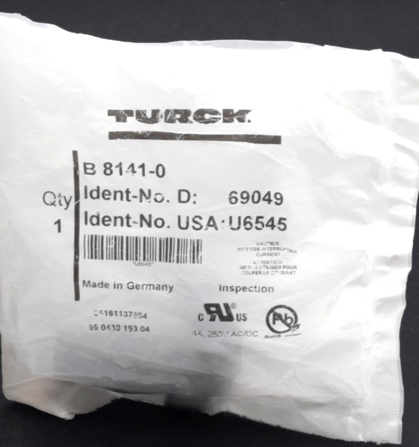 New TURCK B 8141-0 Field-Wireable Female Connector M12 4-Pin, 250V, 4A, U6545