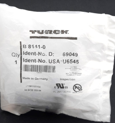 New TURCK B 8141-0 Field-Wireable Female Connector M12 4-Pin, 250V, 4A, U6545
