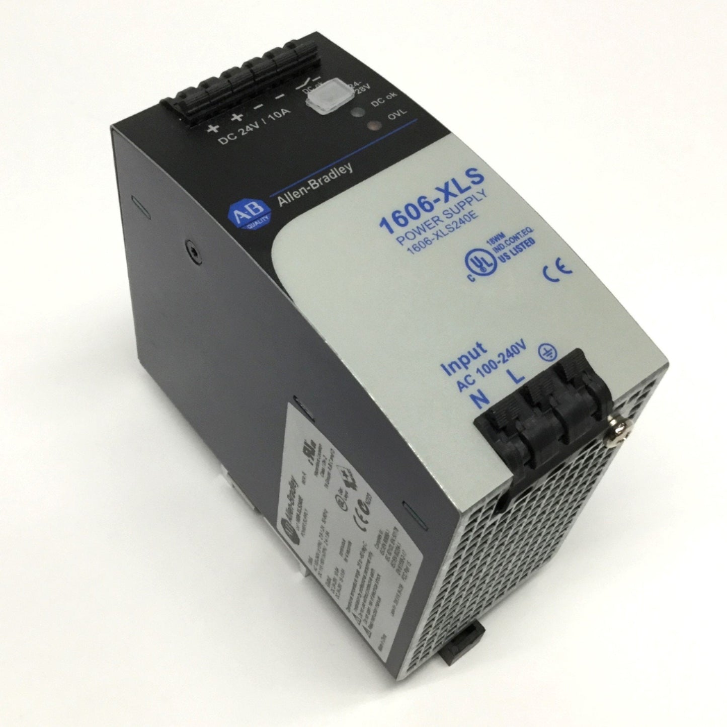 Used Allen Bradley 1606-XLS240E DIN Power Supply, 100-240VAC In, 24VDC 10A Out, 240W