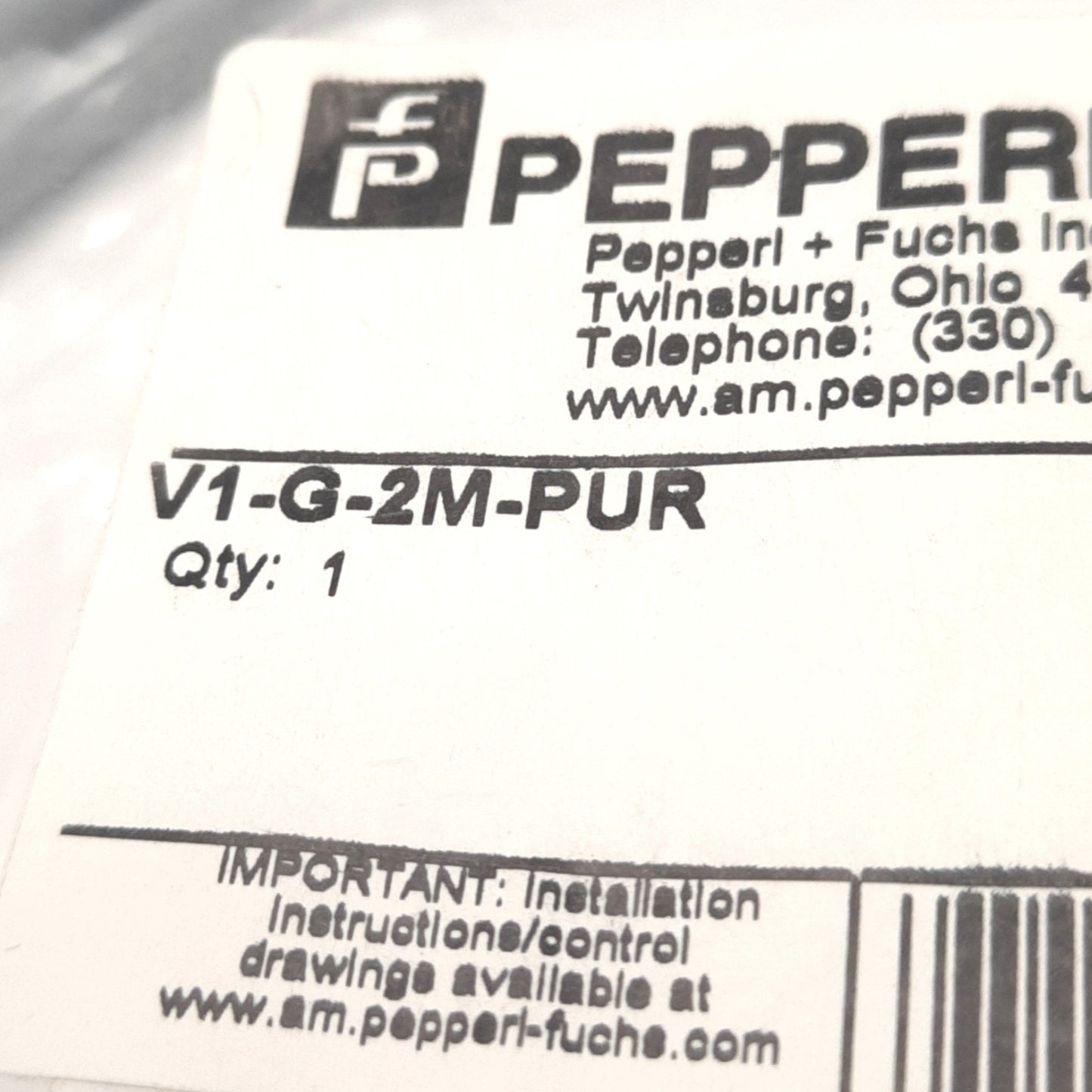 New Pepperl+Fuchs V1-G-2M-PUR Sensor Cable M12 4-Pin F to Leads, 2M, 250v AC/DC 4A