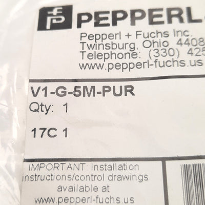 New – Open box Pepperl+Fuchs V1-G-5M-PUR Sensor Cable M12 4-Pin F to Leads, 5M, 250v AC/DC 4A