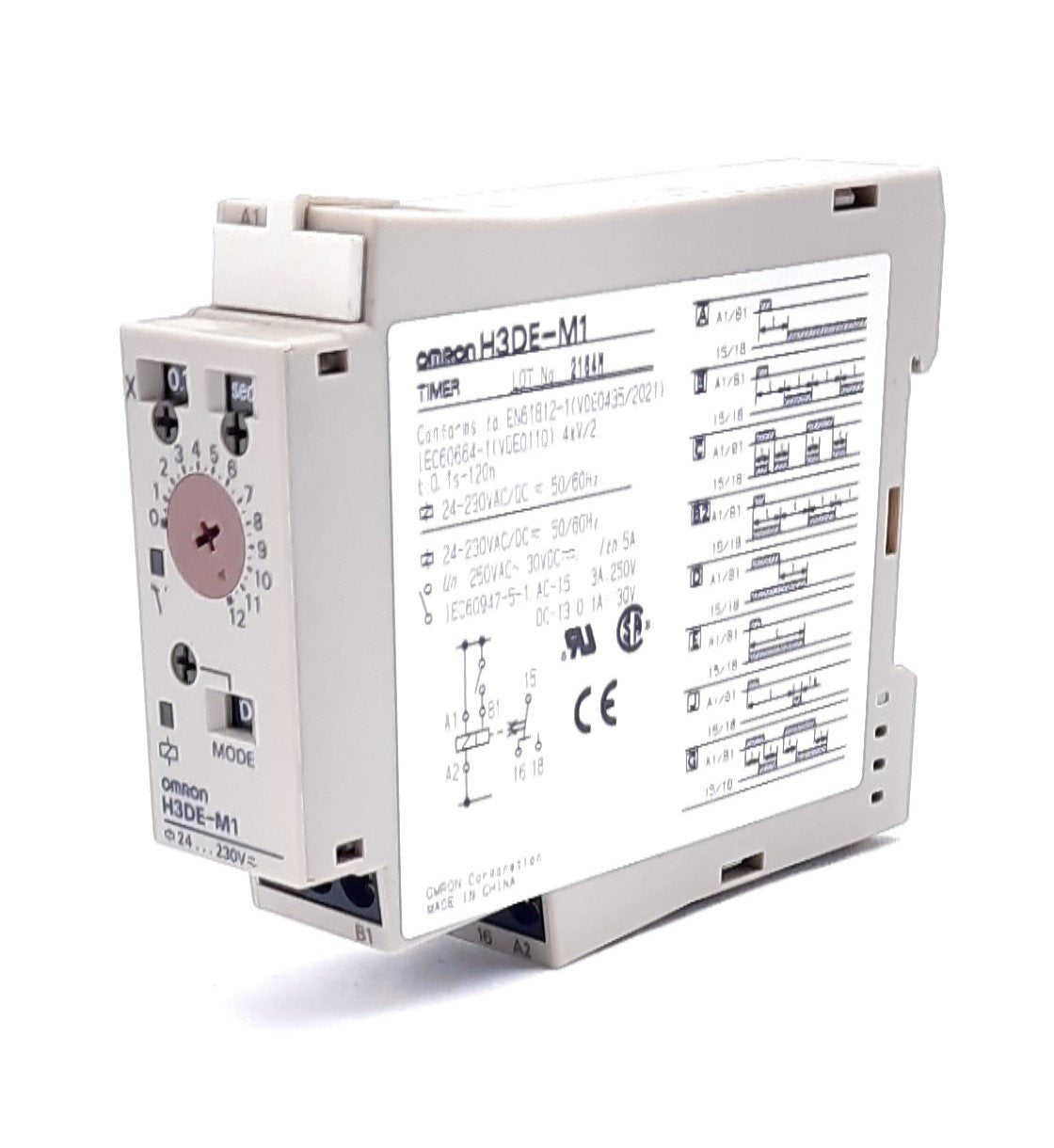 Used Omron H3DE-M1 Solid State DIN Multi-Function Timer, 0.1s-120hr, 24-230VAC/DC