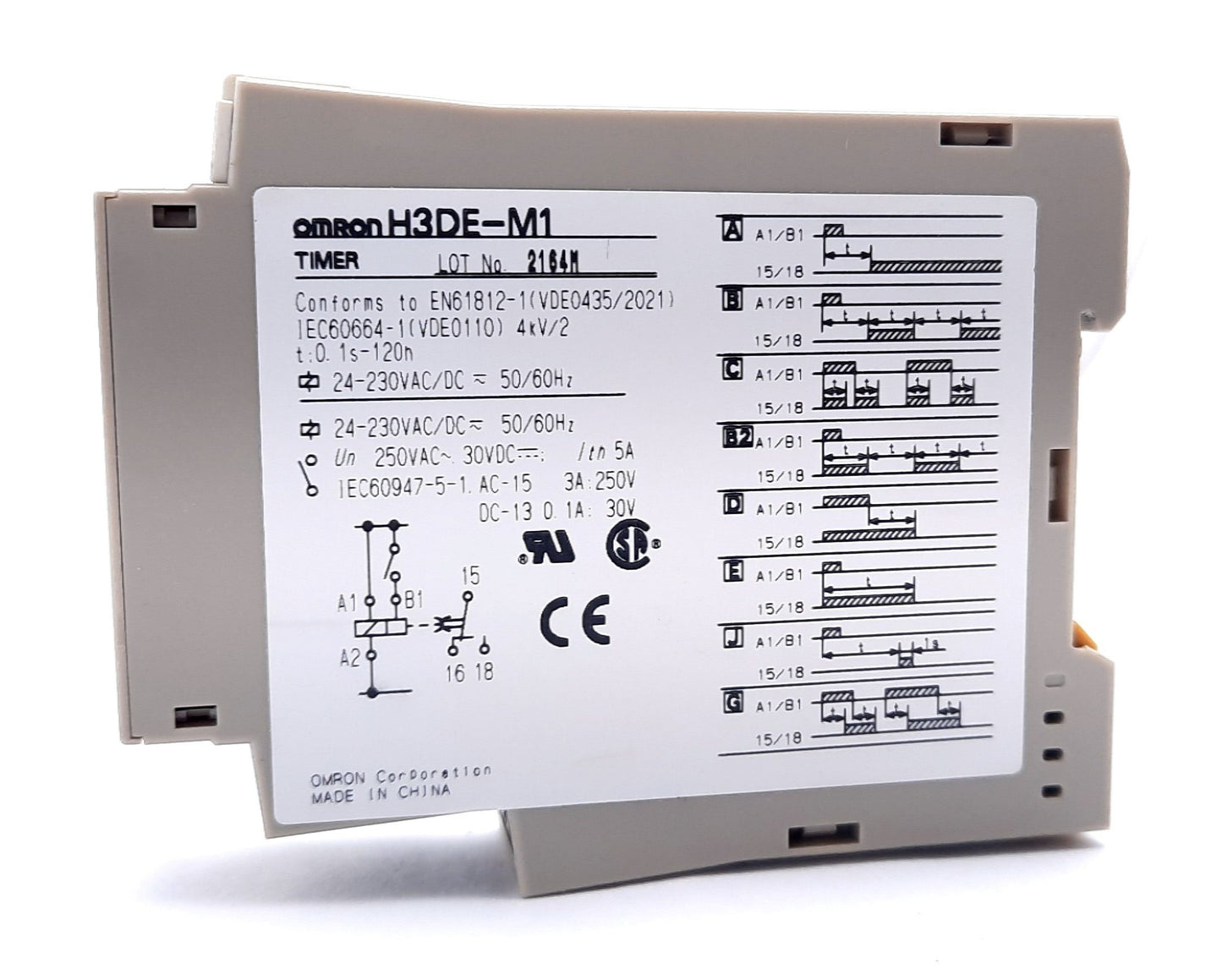 Used Omron H3DE-M1 Solid State DIN Multi-Function Timer, 0.1s-120hr, 24-230VAC/DC