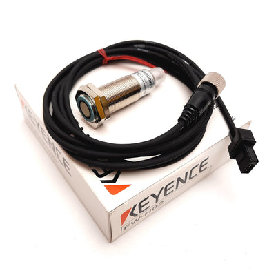 New Keyence FW-H02 Ultrasonic Sensor Head, Range: 50-200mm, Barrel: M18, W/ Cable