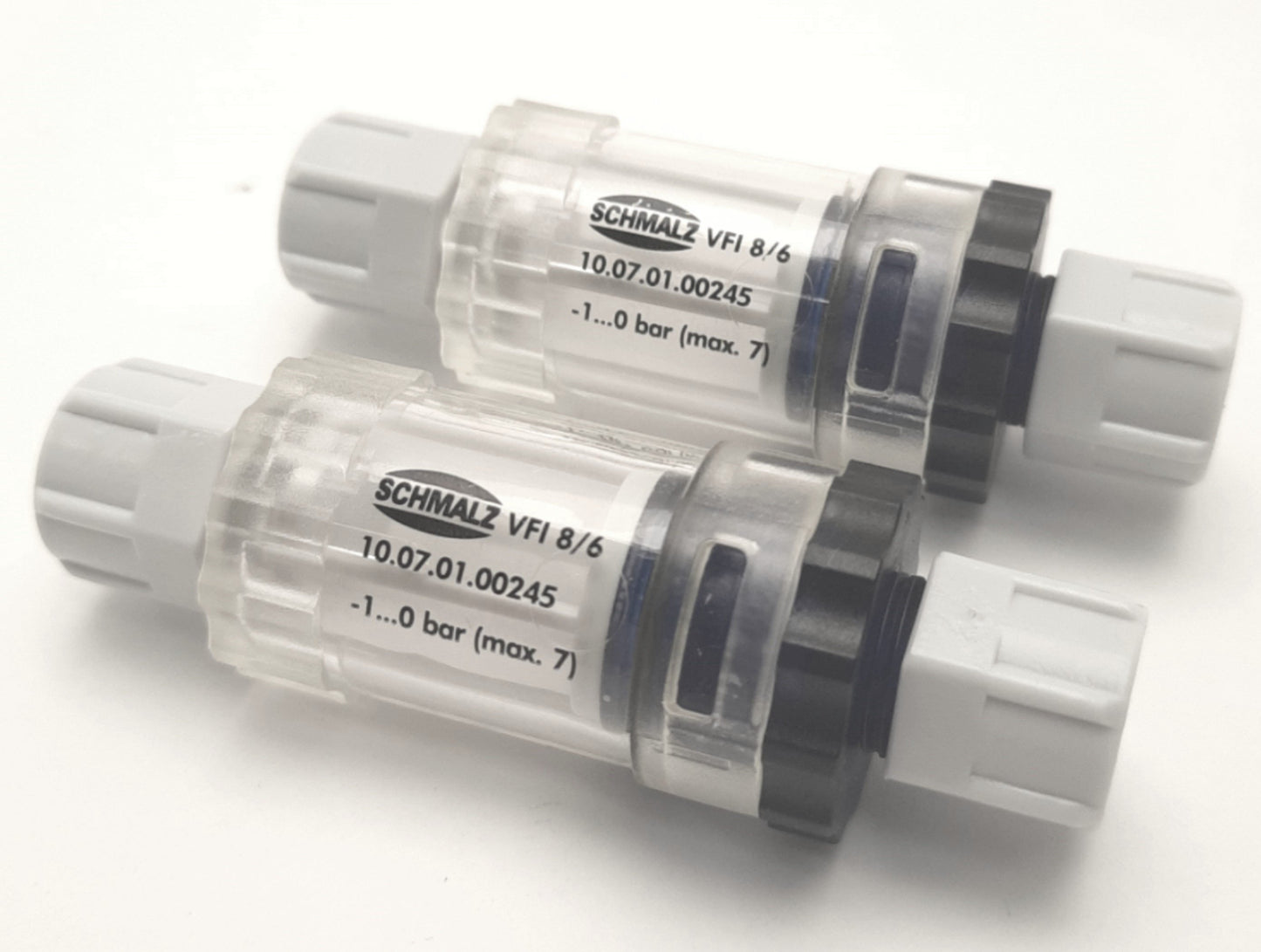 Used Lot of 2 Schmalz VFI 8/6 In-Line Vacuum Filter -990 mbar Max, 66 L/Min, 50µm