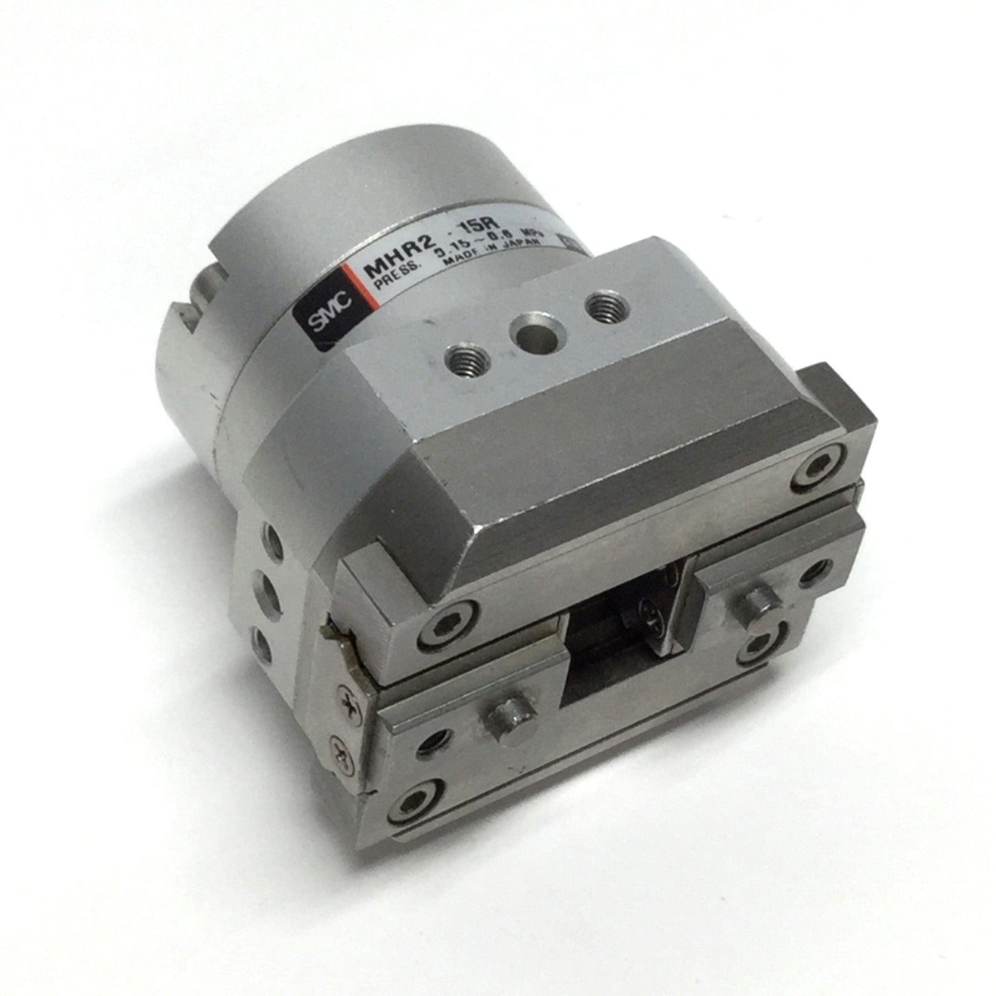 Used SMC MHR2-15R Rotary Actuated Air Gripper, 2-Finger, 8mm Stroke, 24N, 0.15-0.6MPa