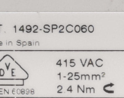 New – Open box ALLEN BRADLEY 1492-SP2C060 Circuit Breaker, 415VAC, 6A, 2 Pole, DIN Rail Mount
