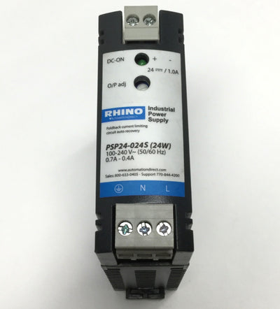 Used Automation Direct Rhino PSP24-024S Power Supply 100-240VAC In, 24VDC 1A Out 24W