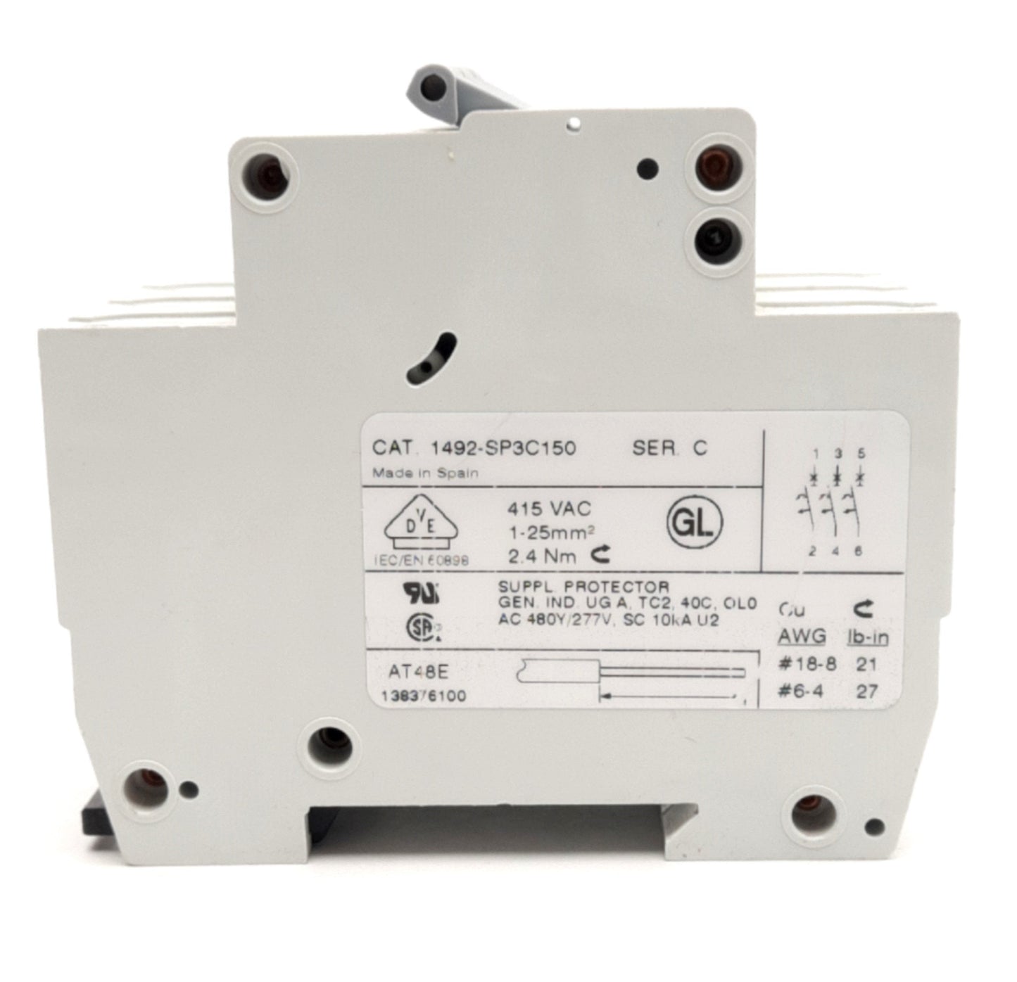 Used Allen Bradley 1492-SP3C150 Series C Circuit Breaker 3 Pole 15A 415 VAC