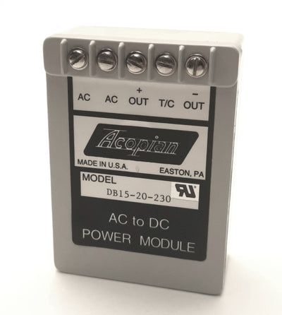 New – Open box Acopian DB15-20-230 AC to DC Power Module 120/230v Input, 15v DC 0.2A Output