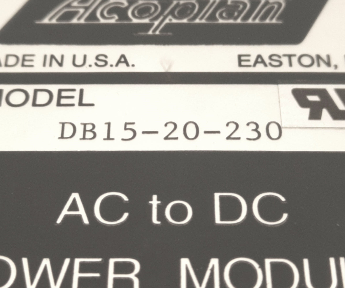 New – Open box Acopian DB15-20-230 AC to DC Power Module 120/230v Input, 15v DC 0.2A Output