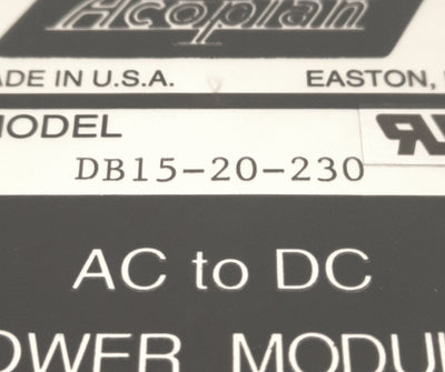 New – Open box Acopian DB15-20-230 AC to DC Power Module 120/230v Input, 15v DC 0.2A Output