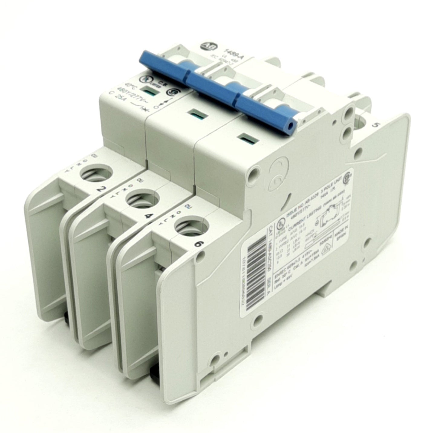 New – Open box Allen Bradley 1489-A3C250 Circuit Breaker, 3POLE, 25A, 480Y/277VA DIN RAIL