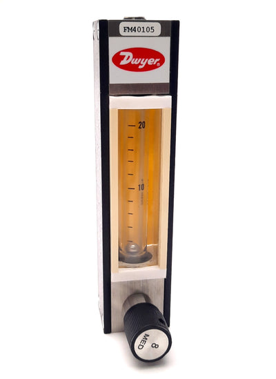New – Open box Dwyer DR12482 Direct Reading Glass Flowmeter, 20SCFH Air, 65mm Scale,250Psig Max