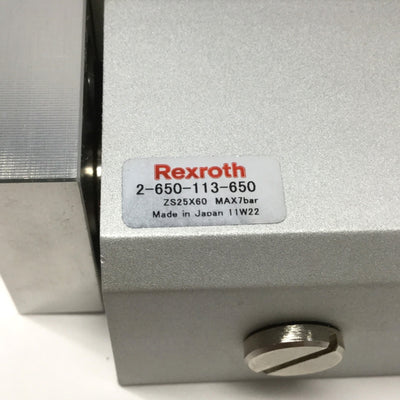 Used Rexroth 2-650-113-650 Guided Air Cylinder Linear Slide 2x 25mm Bore, 60mm Stroke
