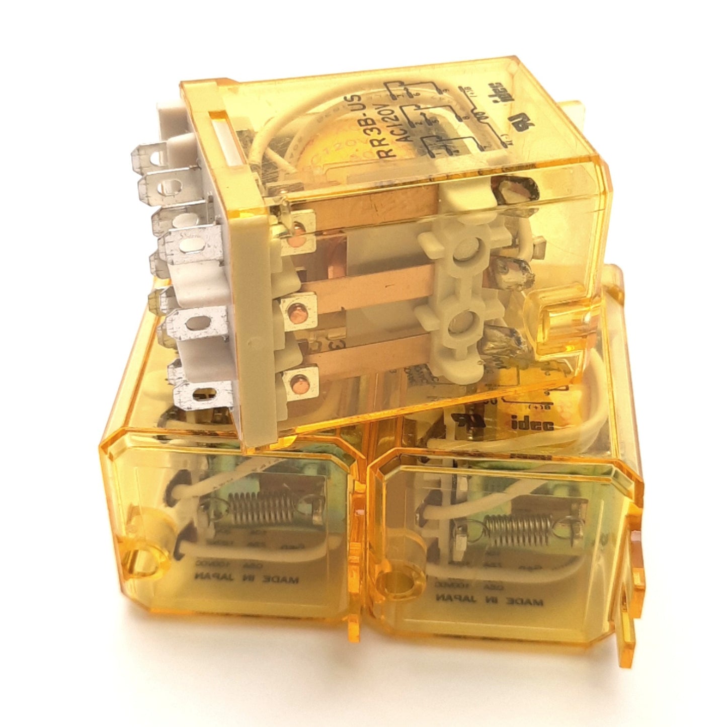 Used Lot of 3 IDEC RR3B-US120VAC Ice Cube Relay 120v AC Coil, 3PDT, 10A, Blade