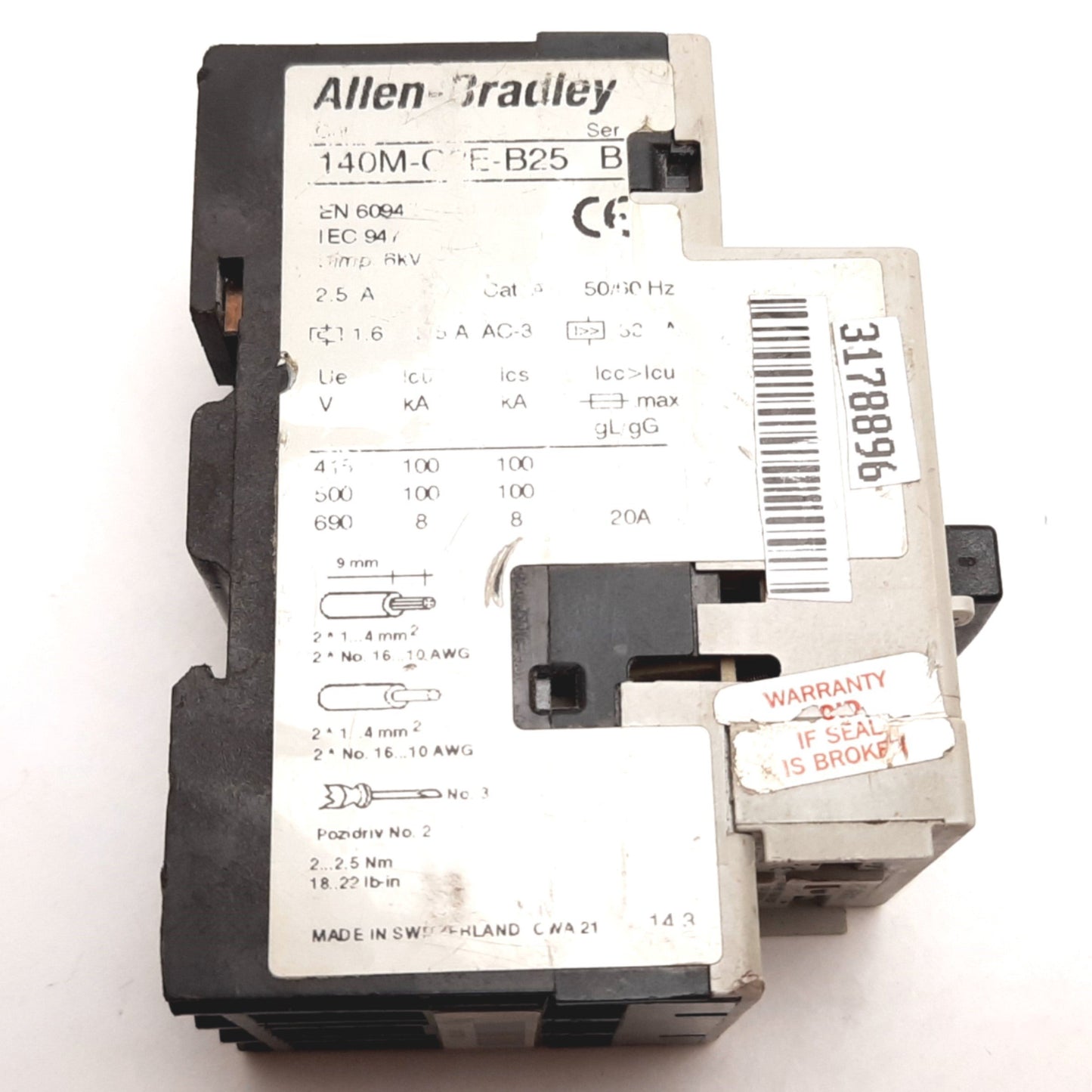 Used Allen Bradley 140M-C2E-B25 Motor Protector Circuit Breaker 3-Pole 1.6-2.5A 600V