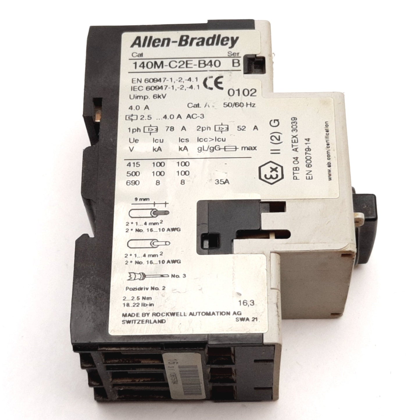 Used Allen Bradley 140M-C2E-B40 Motor Protector Circuit Breaker 3-Pole 2.5-4.0A 600V
