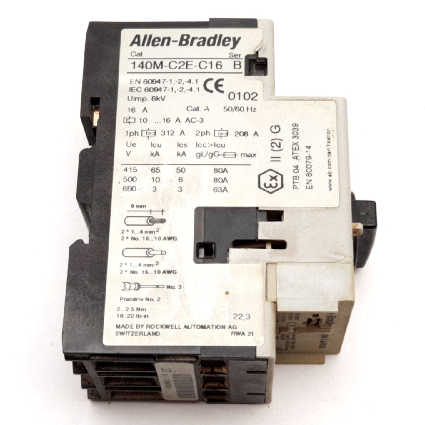 Used Allen Bradley 140M-C2E-C16 Motor Protector Circuit Breaker 3-Pole 10-16A 600V