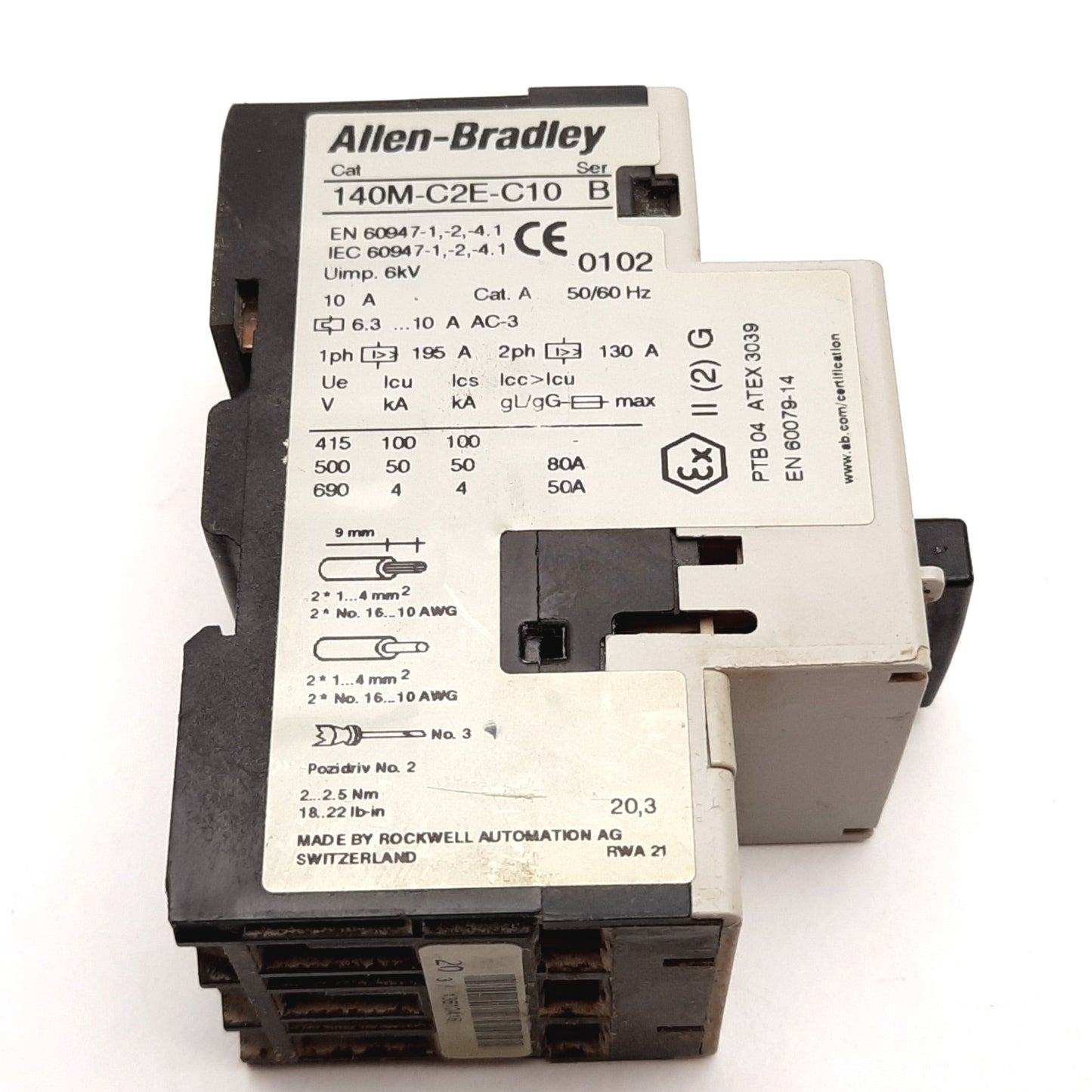Used Allen Bradley 140M-C2E-C10 Motor Protector Circuit Breaker 3-Pole 6.3-10A 600VAC