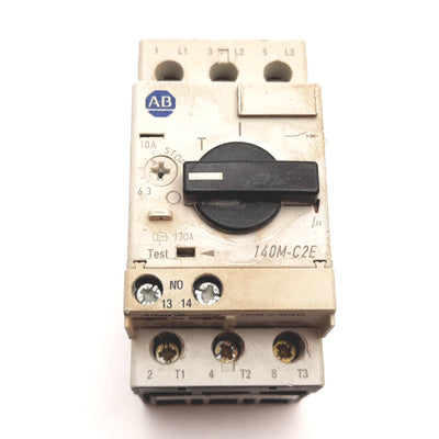 Used Allen Bradley 140M-C2E-C10 Motor Protector Circuit Breaker 3-Pole 6.3-10A W/ Aux