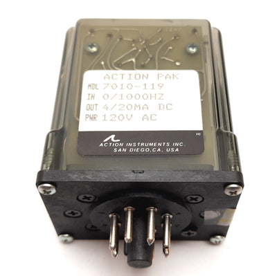 Used Action Pak 7010-119 Signal Converter, 0-1000Hz to 4-20mA, 120VAC, 8-Pin Socket
