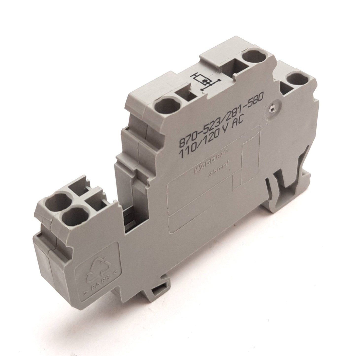 New Wago 870-523/281-580 Terminal Block with Suppressor, Rating: 110/120VAC