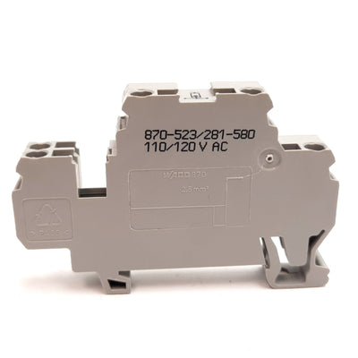 New Wago 870-523/281-580 Terminal Block with Suppressor, Rating: 110/120VAC