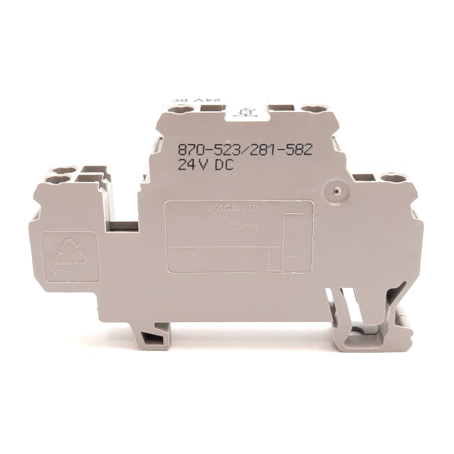 New Wago 870-523/281-582 Terminal Block with Varistor, Rating: 24VDC, DIN Rail Mount
