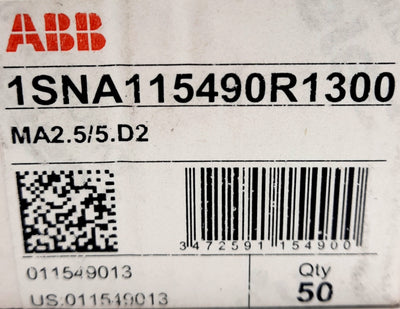New Lot of 50 ABB 1SNA115490R1300 MA2.5/5.D2 Terminal Block, 2 Pole, 630V, 24A