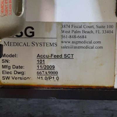Used ASG Accu-Feed SCT Automatic Feeder, 48" Material, 1Part/2sec, 25"/sec, 120VAC