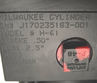 New – Open box Milwaukee H-61 Pneumatic Cylinder 2.5" Bore, 0.5" Stroke, 3000 Psi Max