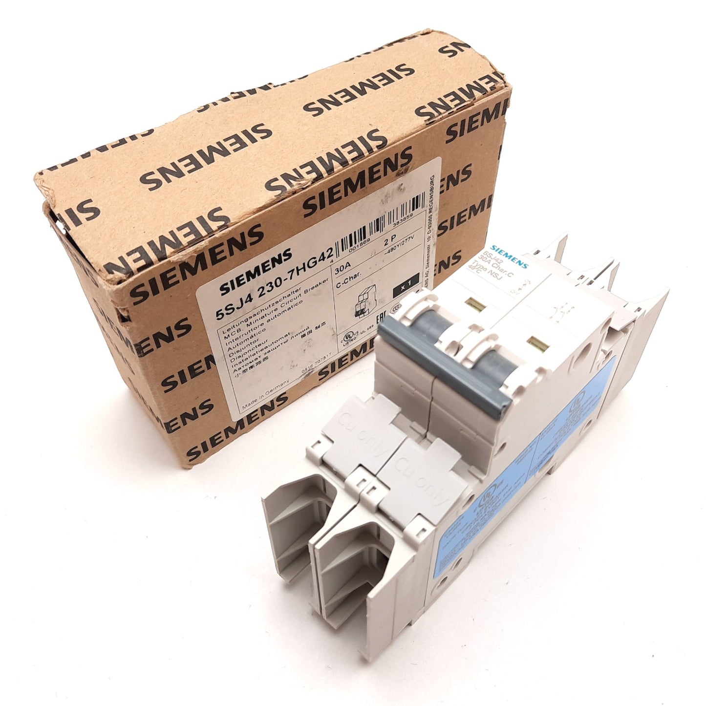 New Siemens 5SJ4230-7HG42 Circuit Breaker, 2-Pole, Rating: 30A 480Y/277V, C-Curve