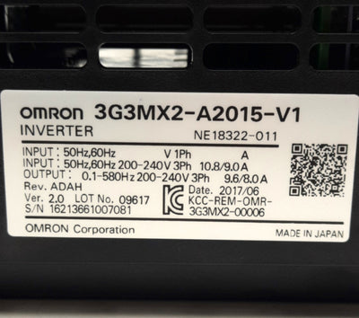 New Omron 3G3MX2-A2015-V1 Power Inverter, IN 200-240V 10.8/9A, 0.1-580Hz Output