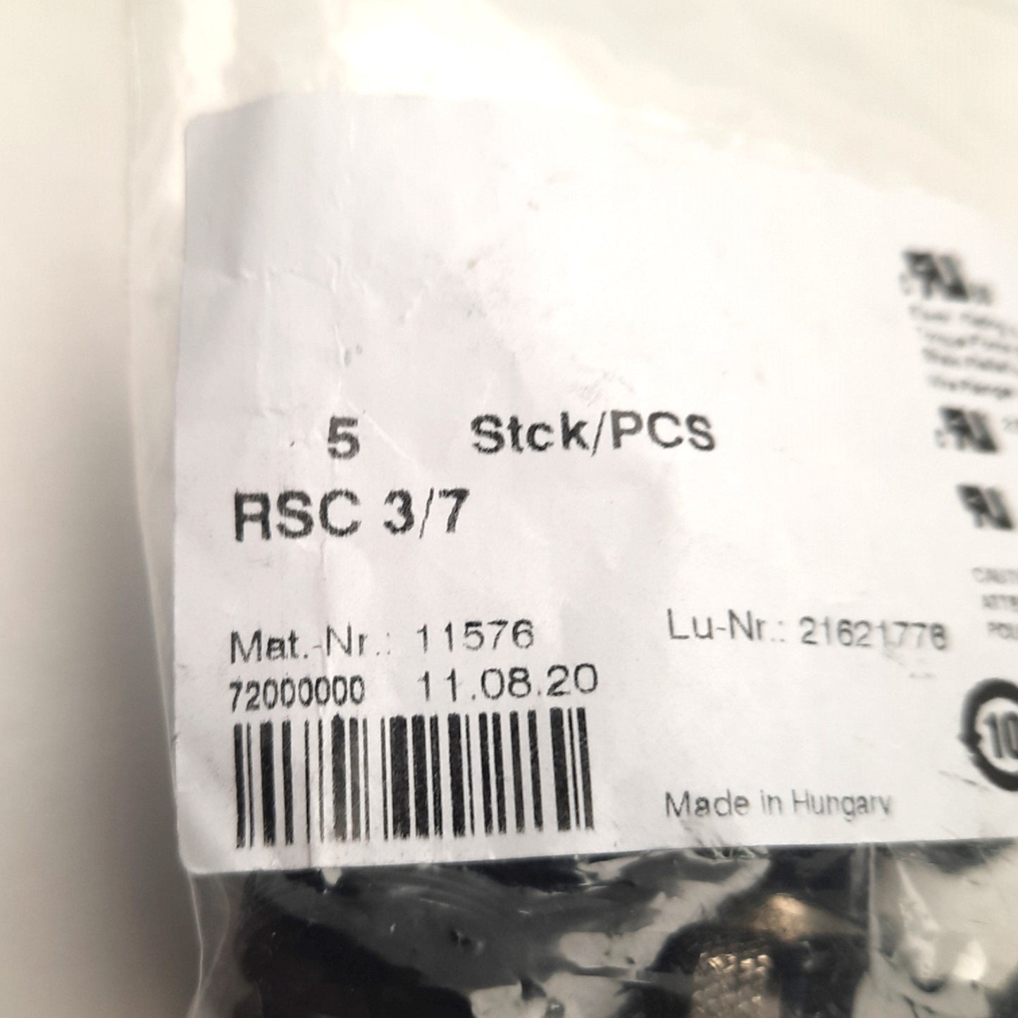 New Lot of 5 Lumberg Automation RSC 3/7 Field Wireable Connector M12 3-Pin, 240V 4A