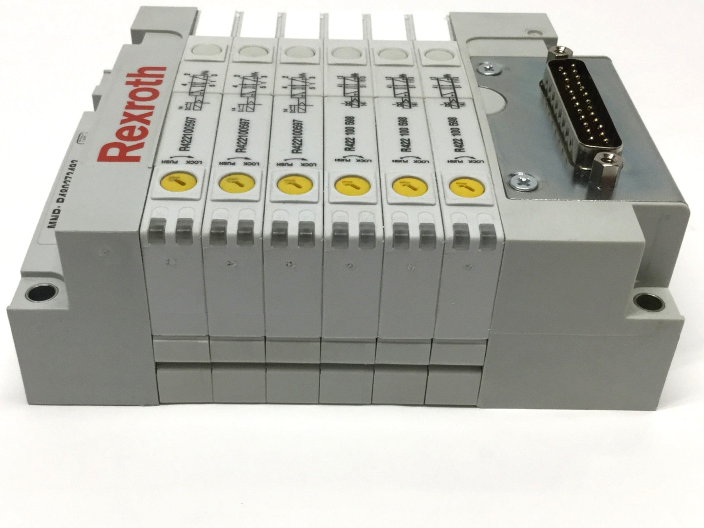 Used Rexroth LS04 D-Sub Manifold w/ 6x Solenoid Valves 5-Port 2-Position, 24VDC Coil