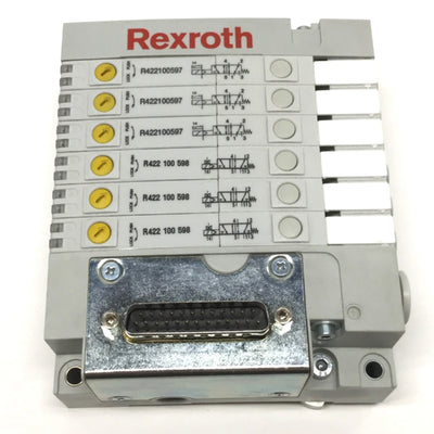 Used Rexroth LS04 D-Sub Manifold w/ 6x Solenoid Valves 5-Port 2-Position, 24VDC Coil