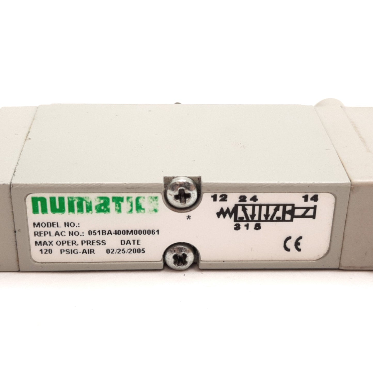 Used Numatics 051BA400M000061 Solenoid Valve, 2-Position 5-Port, 24VDC, 120psi