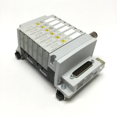 Used Rexroth AV03 D-Sub Manifold w/ 6x Solenoid Valves 5-Port 2-Position, 24VDC Coil