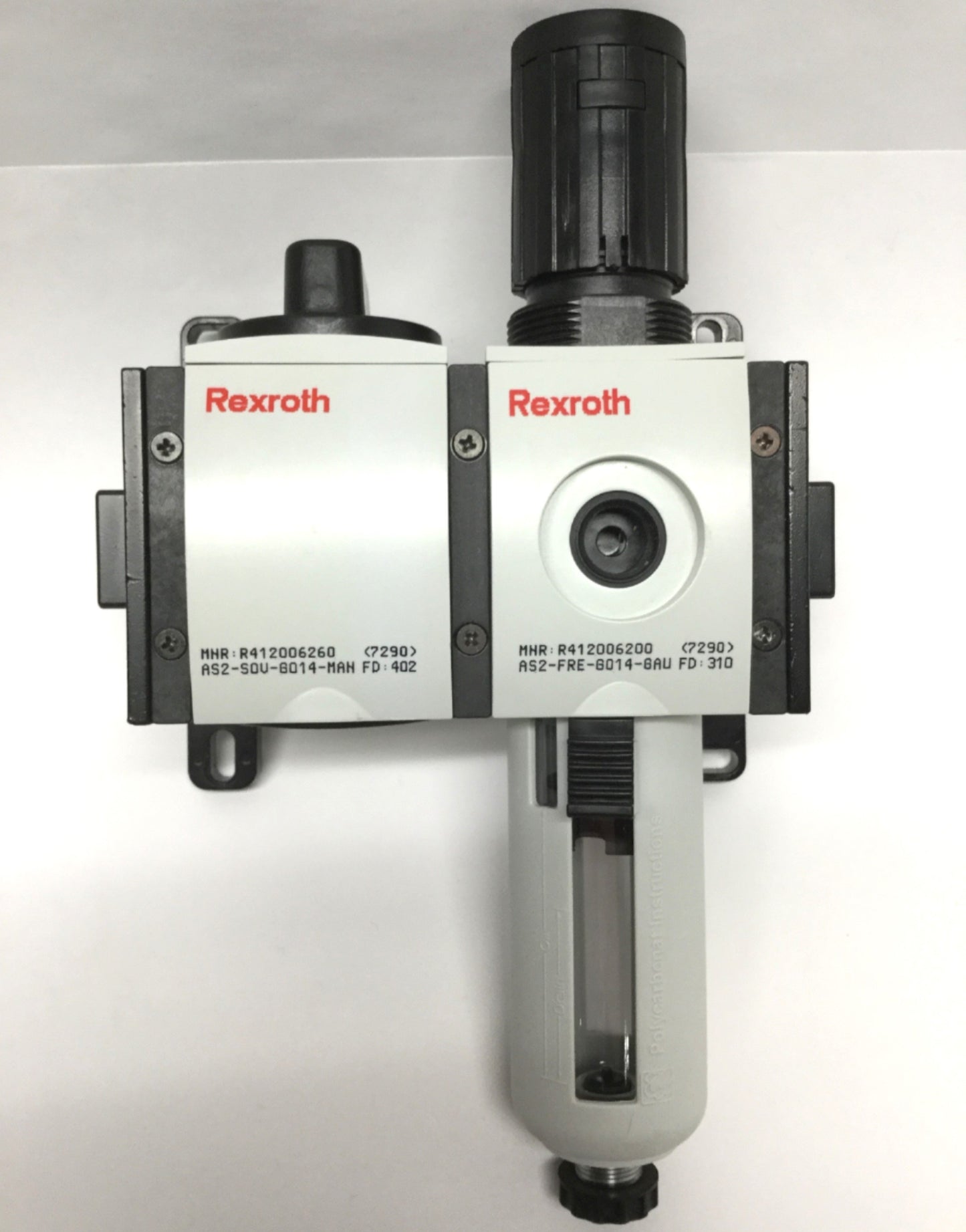 Used Rexroth AS2-SOV Manual Shut-Off Valve 3-Port 2-Position w/ Filter-Regulator