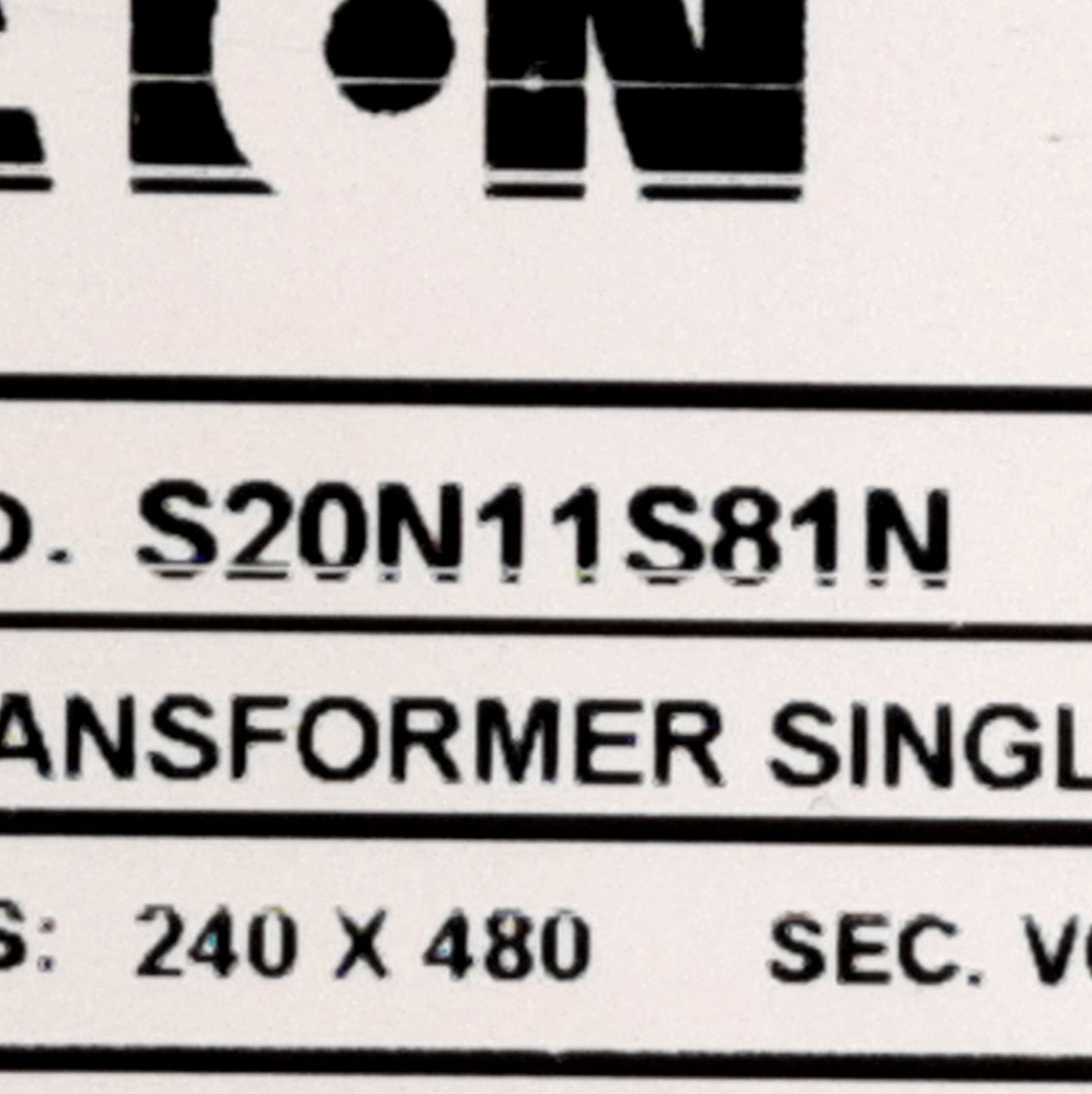 New – Open box Eaton S20N11S81N Transformer, Primary: 240-480V Secondary: 120-240V Single Phase