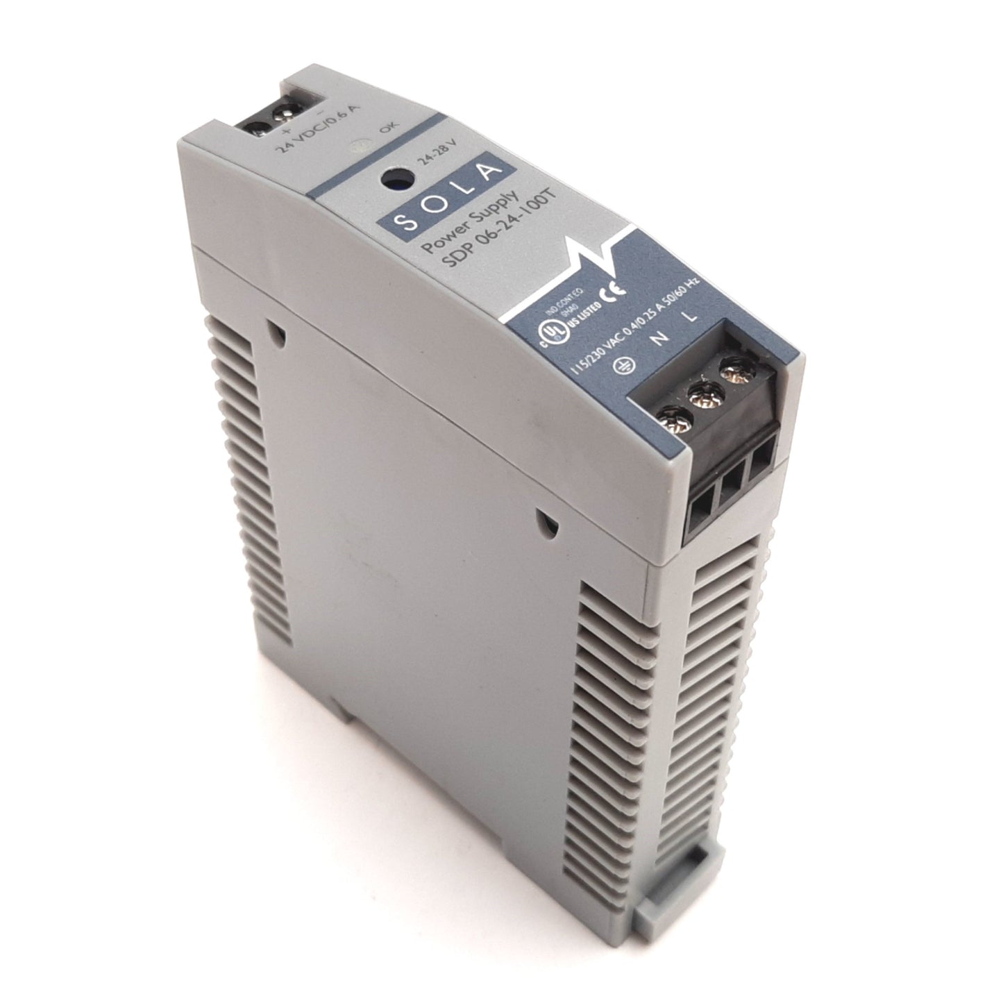 Used Sola SDP 06-24-100T Power Supply, In: 115/230VAC 0.4/0.25A, Out: 24VDC 0.6A