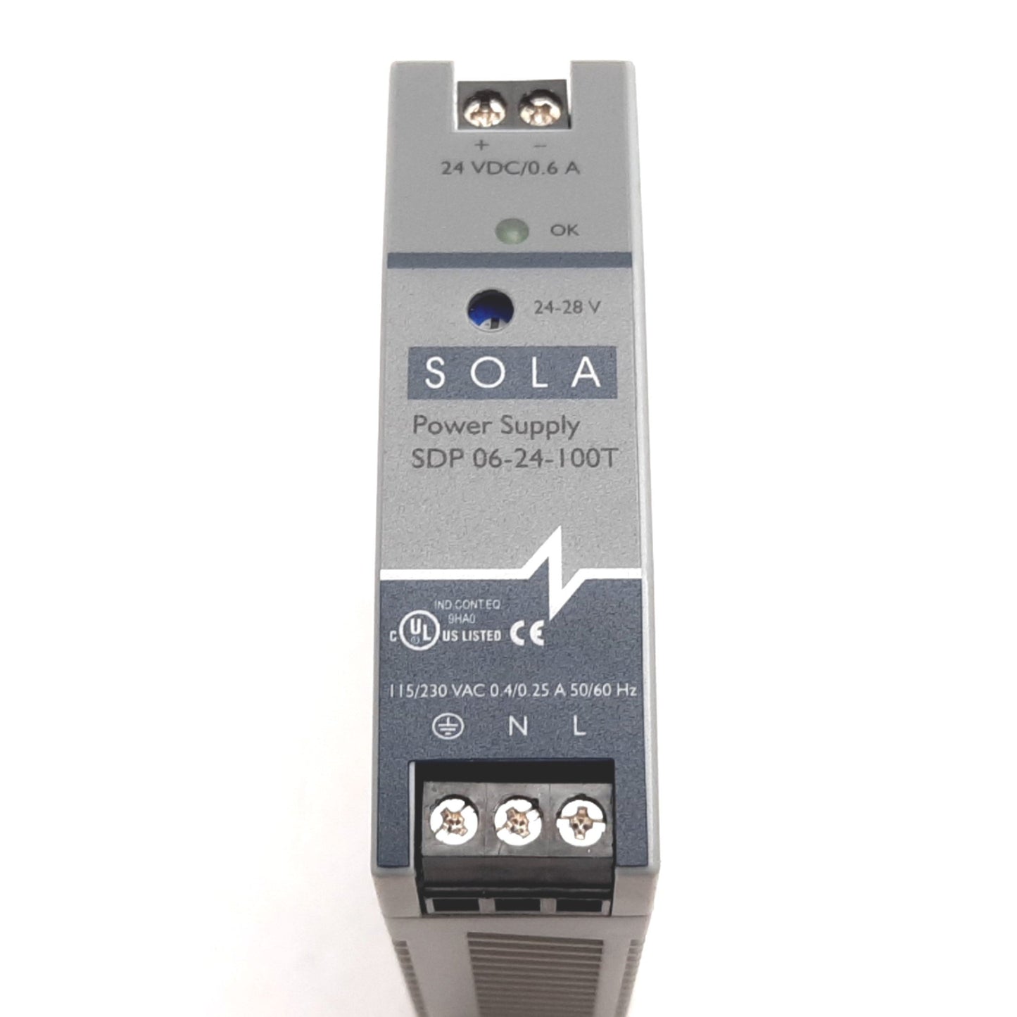 Used Sola SDP 06-24-100T Power Supply, In: 115/230VAC 0.4/0.25A, Out: 24VDC 0.6A