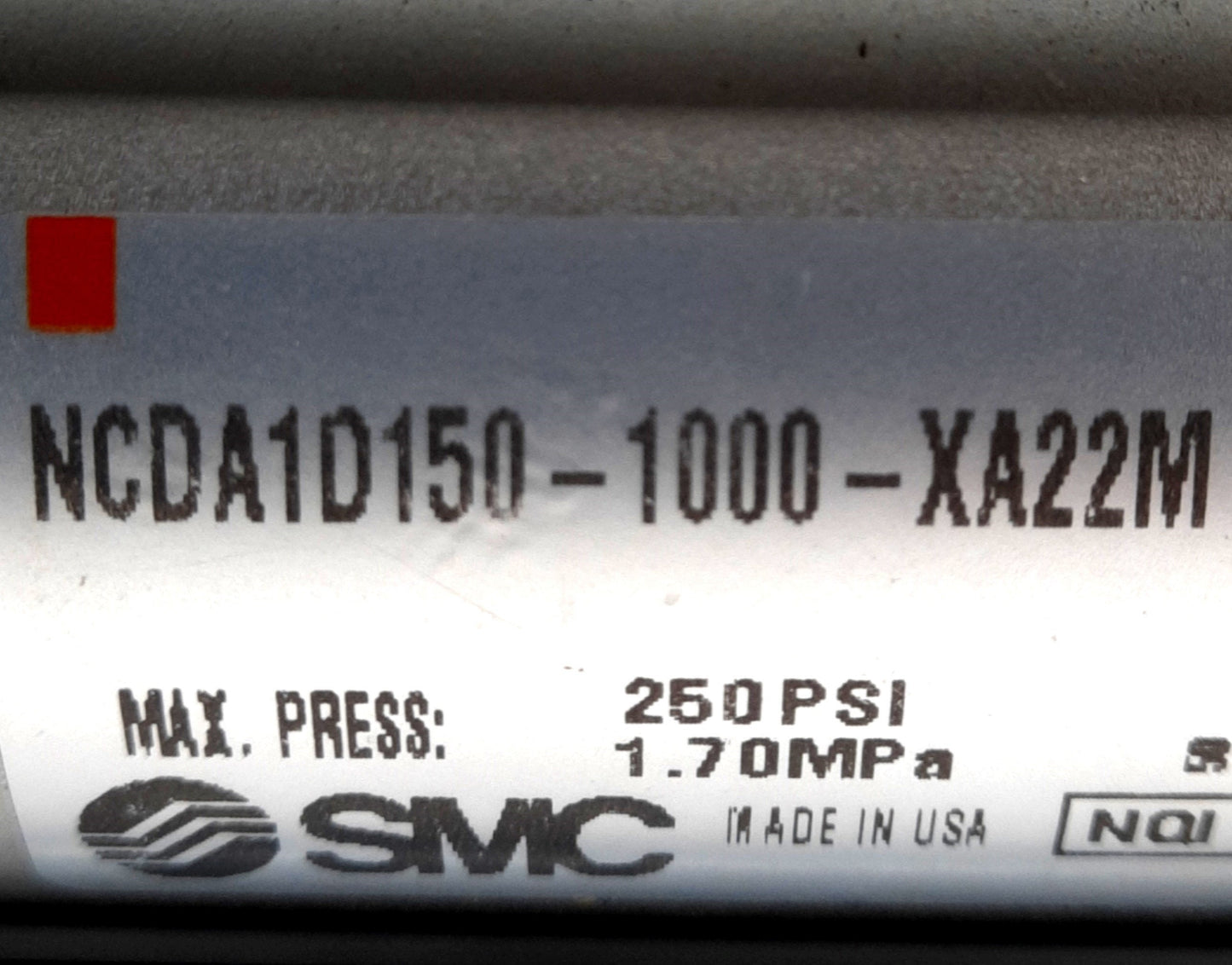 Used SMC NCDA1D150-1000-XA22M Tie Rod Cylinder, 250Psi Max, 1-1/2" Bore, 10" Stroke