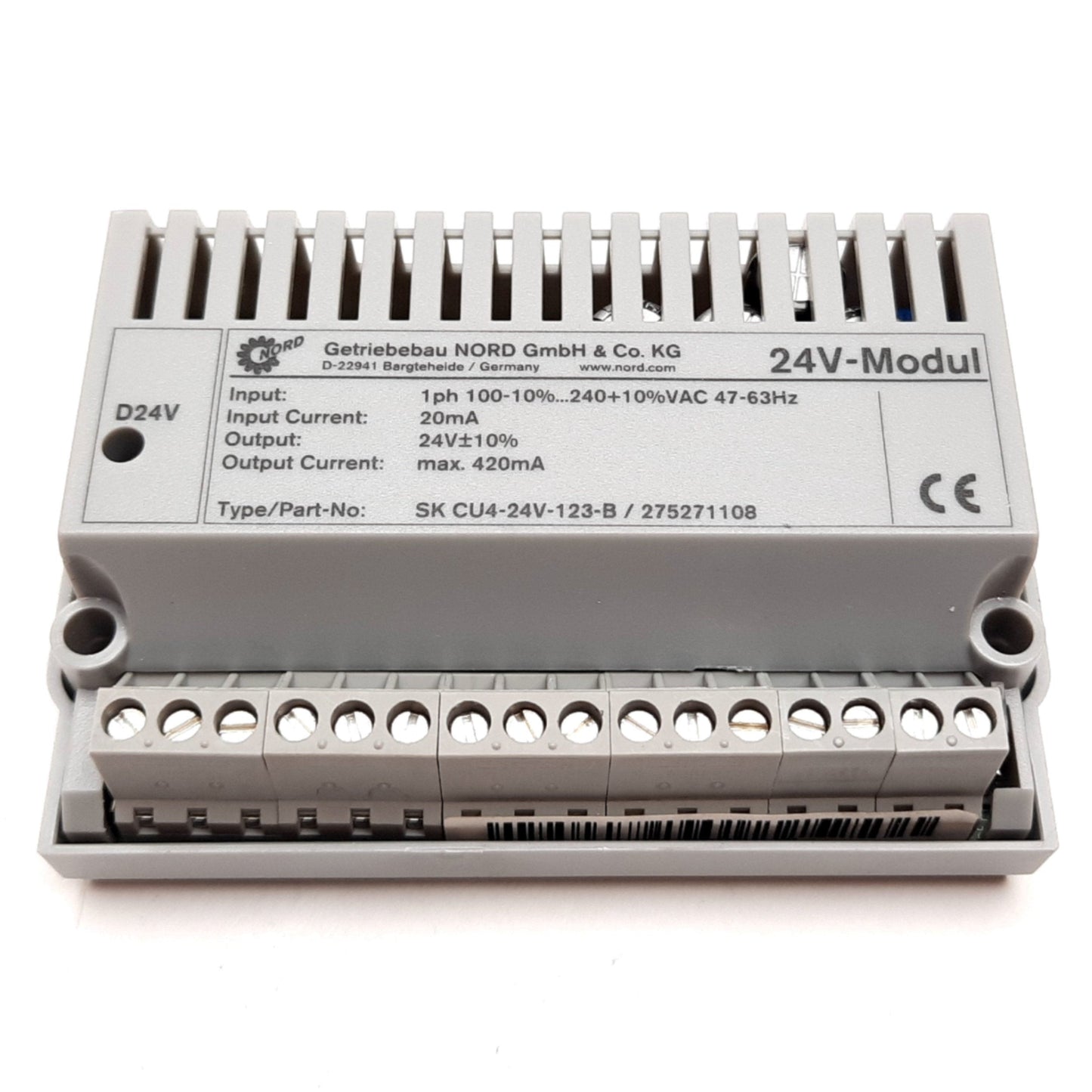 New Nord SK CU4-24V-123-B Power Supply, Input: 100-240VAC 20mA, Output: 24V 420mA